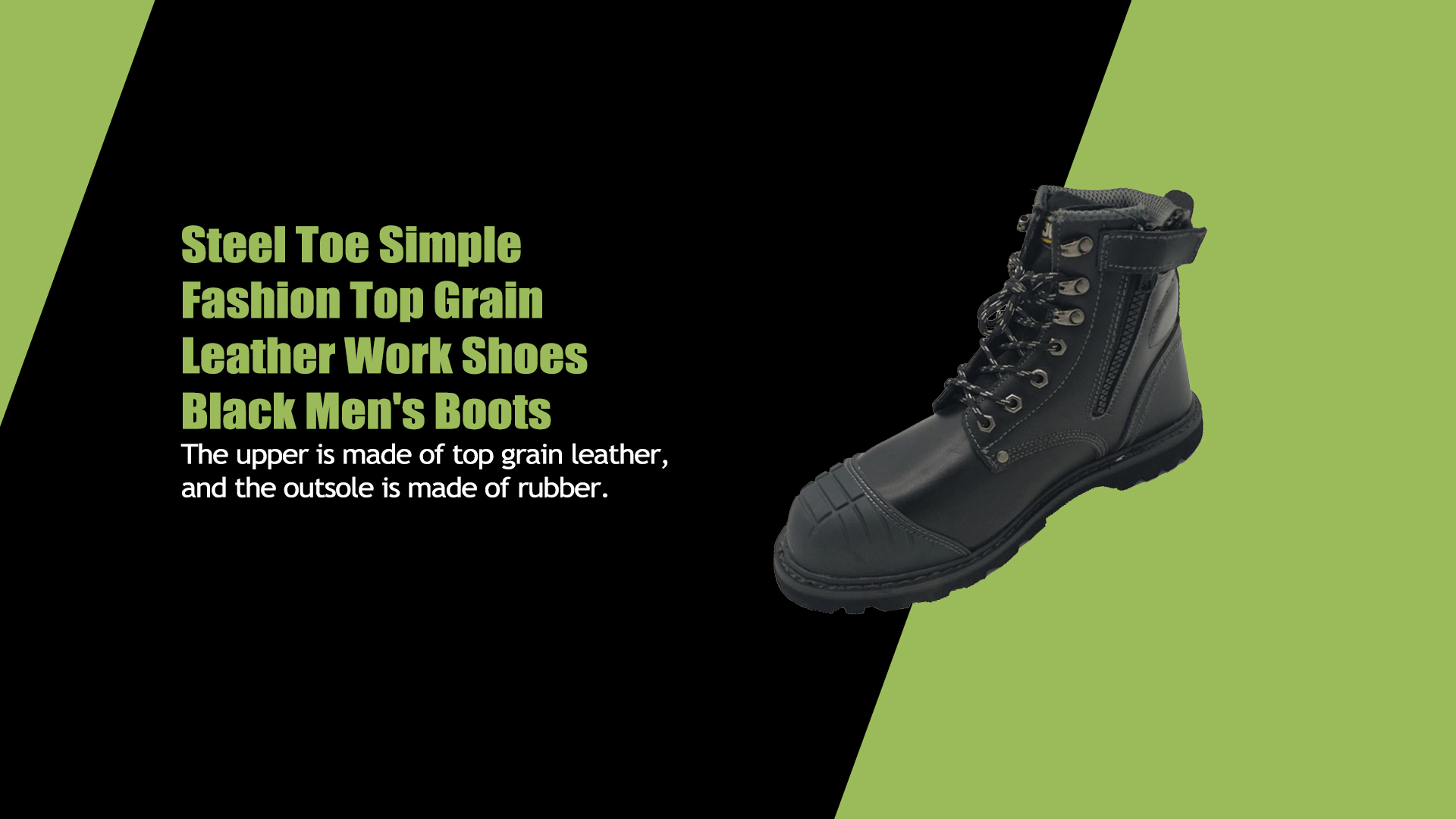 Steel Toe Simple Fashion Top Grain Leather Work Shoes Sepatu Bot Pria Hitam