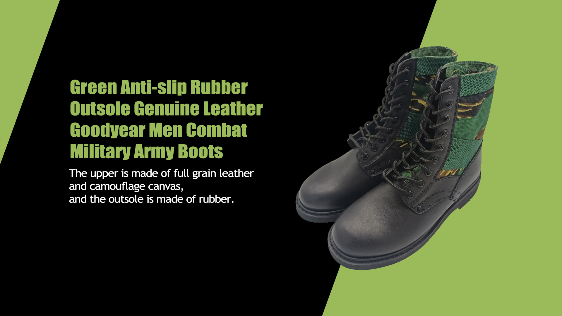 Suela de goma antideslizante verde Cuero genuino Goodyear Men Combat Military Army Boots