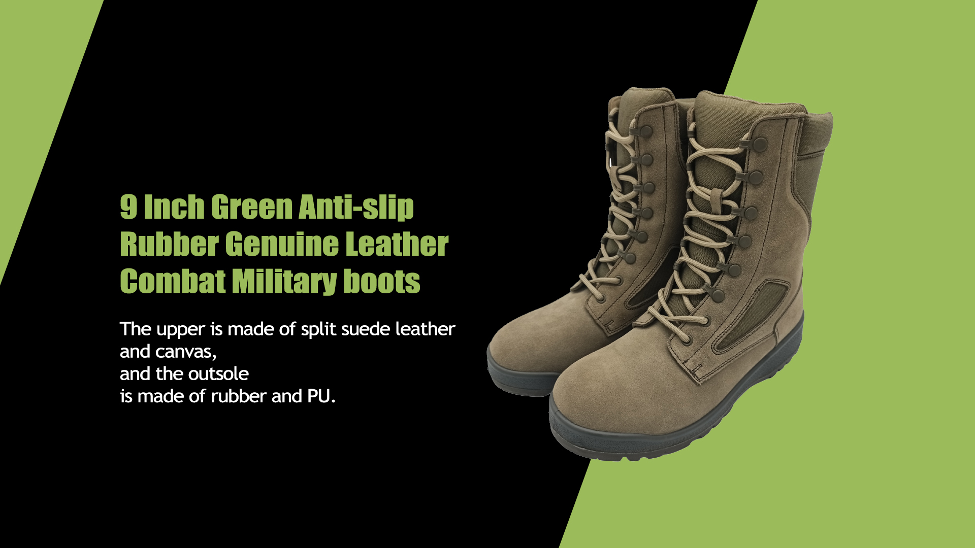 Botas militares de combate de cuero genuino de goma antideslizante verde de 9 pulgadas